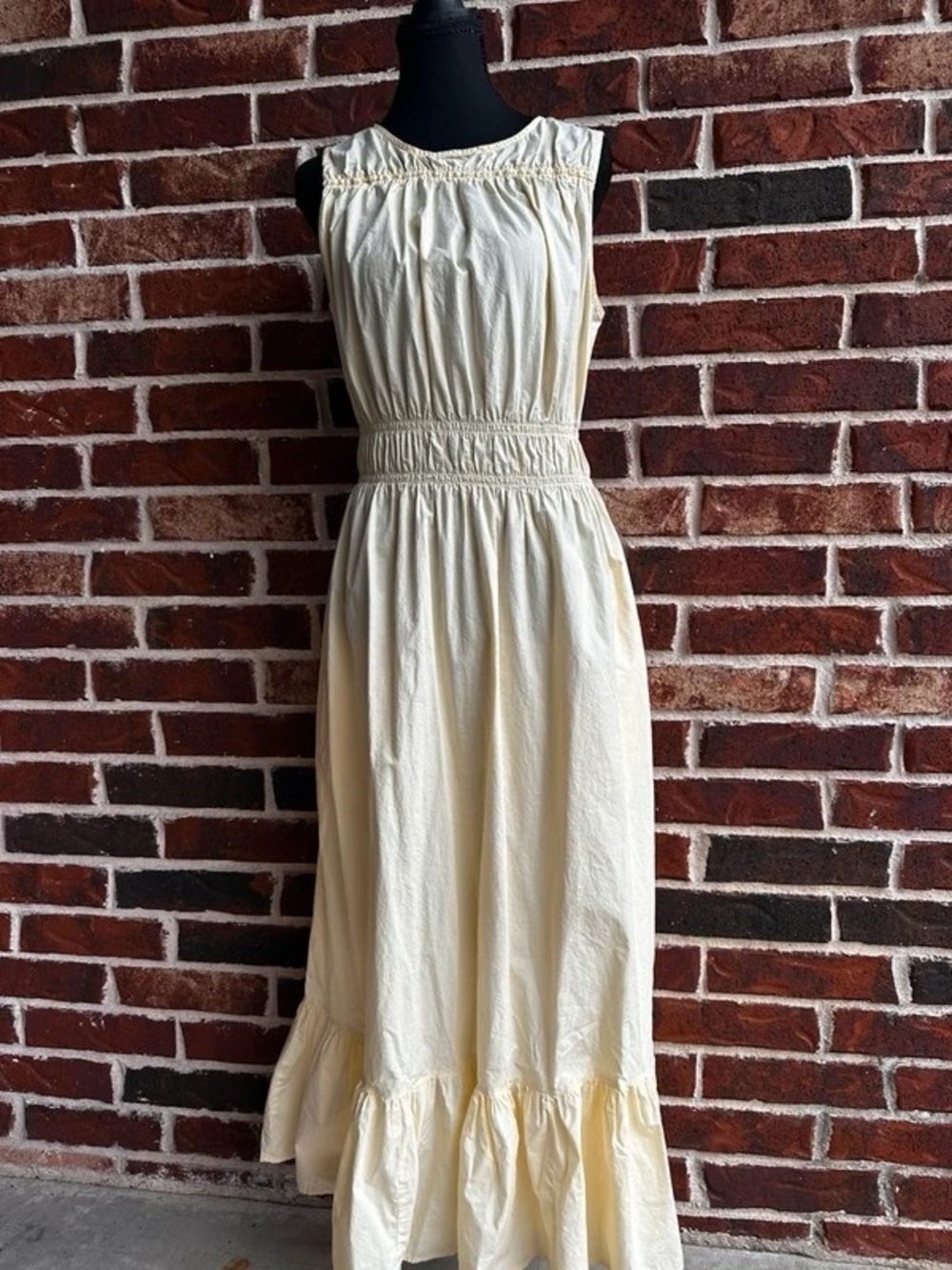 Smocked Waist Cream Maxi Dress with Ruffle Hem